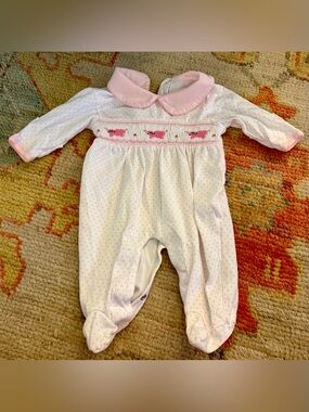 Pink Smocked Footed One-Piece with Peter Pan Collar